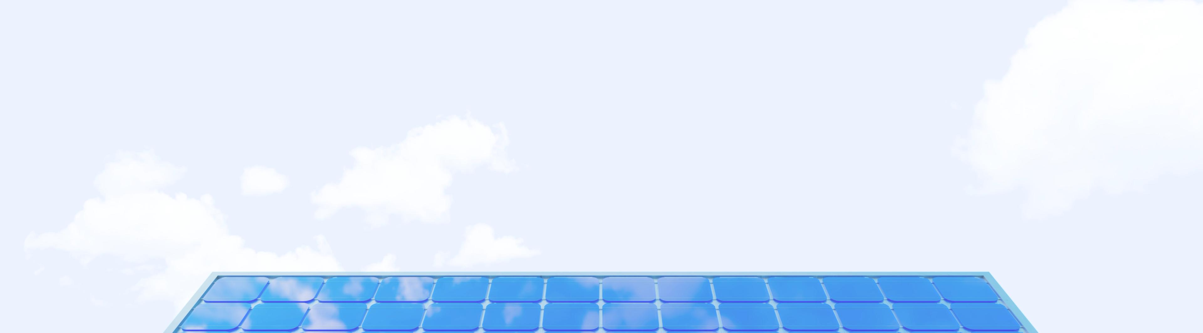A background image of a light blue sky with a blue solar panel lining the bottom