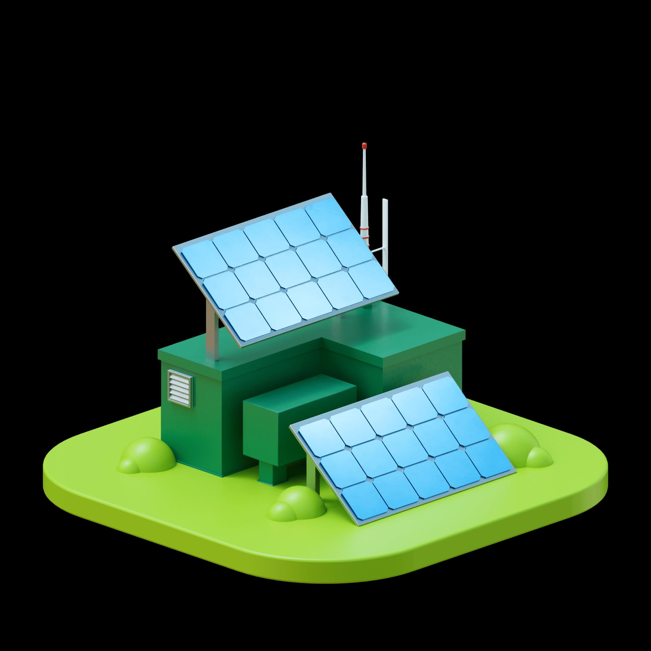 A small 3d model of a building with solar panels on top of it