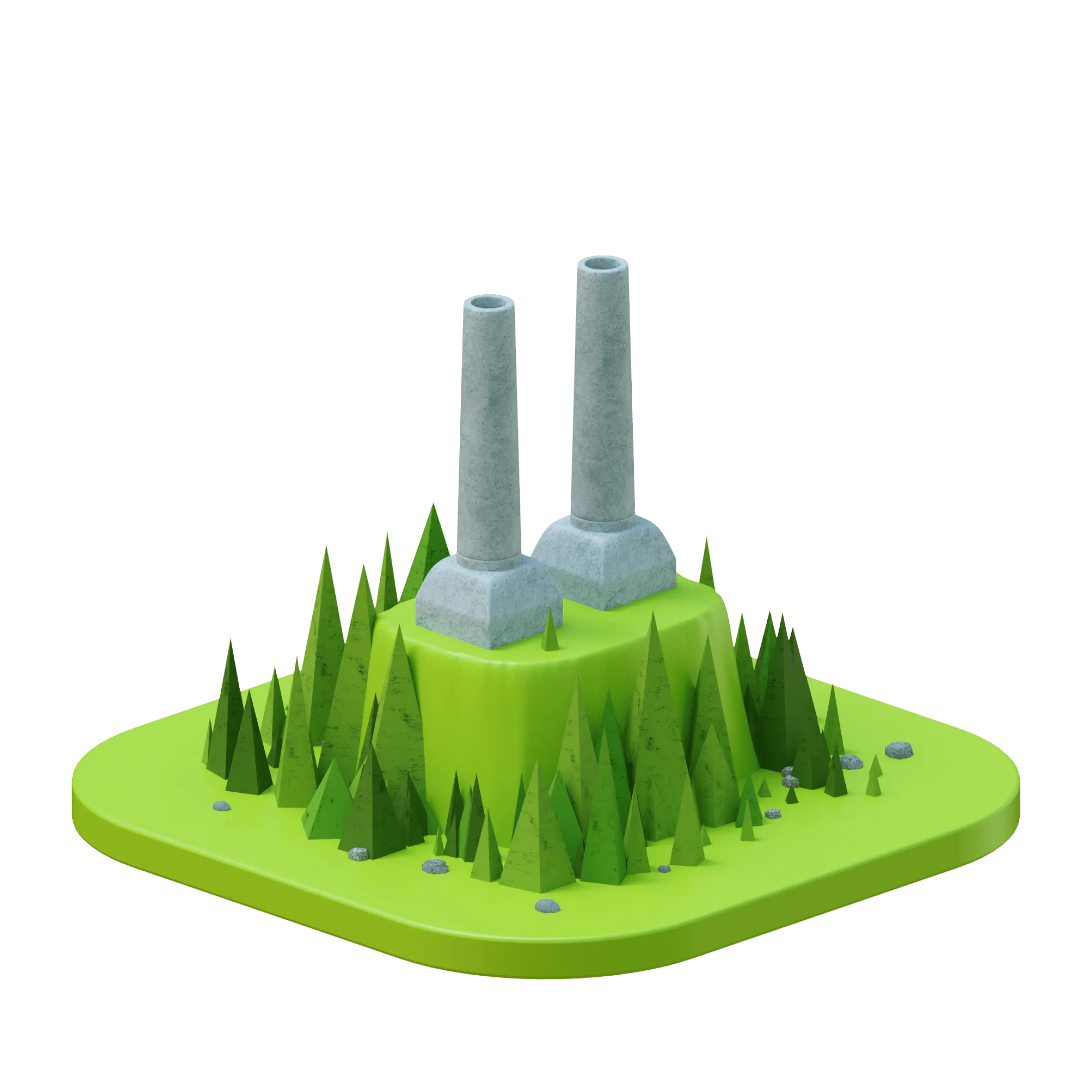 A small 3d model of a bioenergy plant with a biomass boiler, turbine and generator