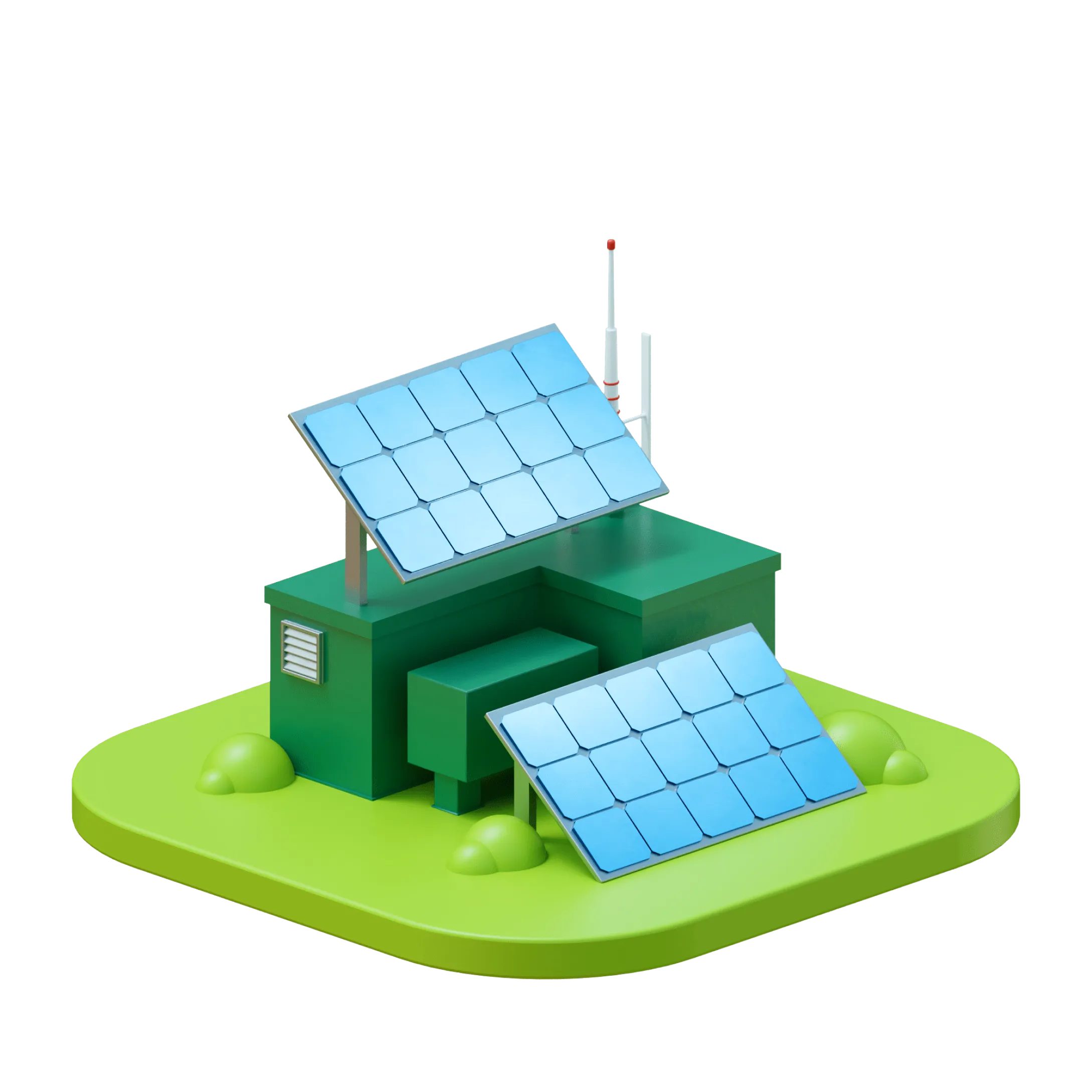 A small 3d model of a building with solar panels on top of it